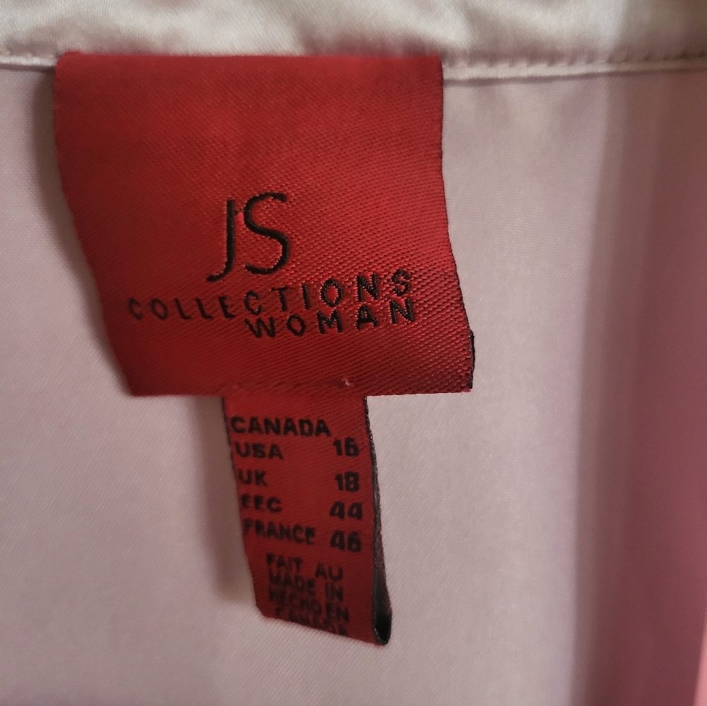 JS Collections Pink Rhinestone Button Long Button Down Size 16 - Picture 4 of 5